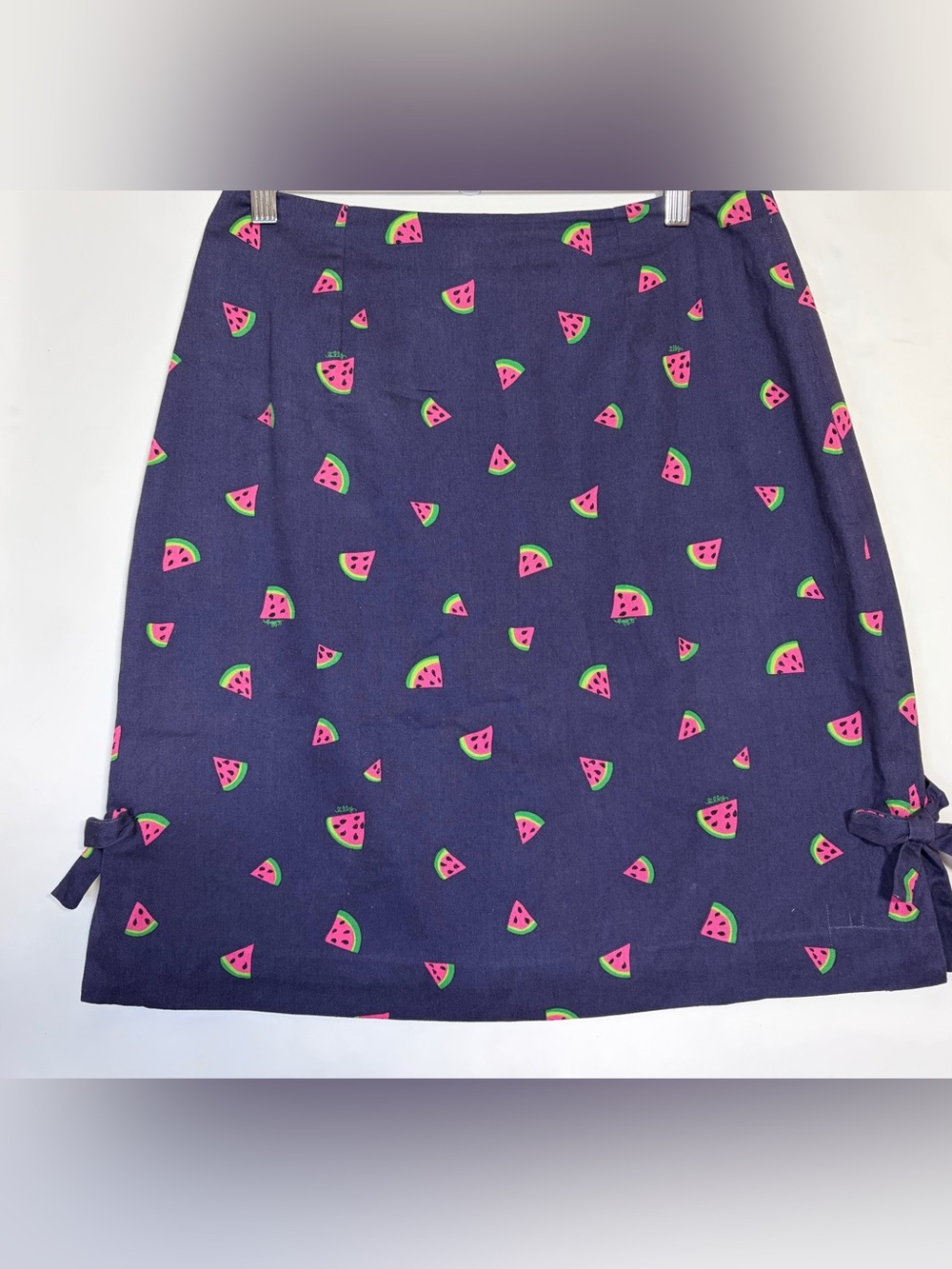 Vintage Lilly Pulitzer Watermelon Print Skirt 10 Navy Bow Detail Preppy Y2K